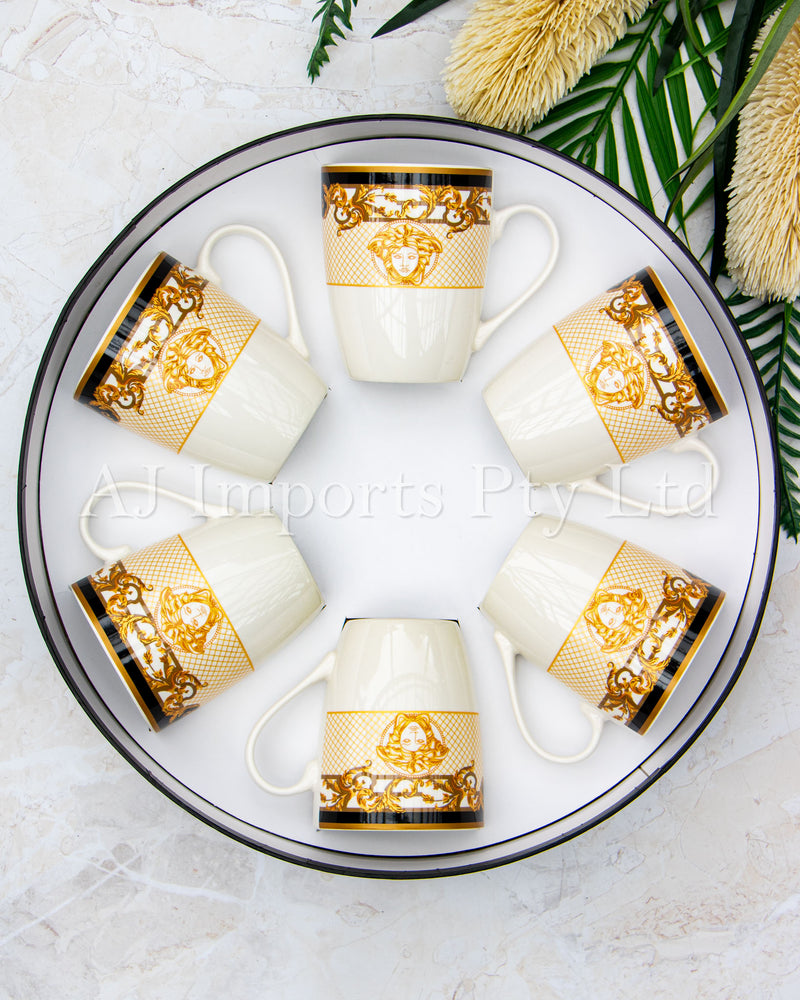 The House of Florence - Medusa Luxe Black and Gold Mugs 6 Piece Set with Gift Box. (Copy)