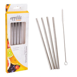 APPETITO STAINLESS STEEL STRAIGHT SMOOTHIE STRAWS SET 4 W/ BRUSH