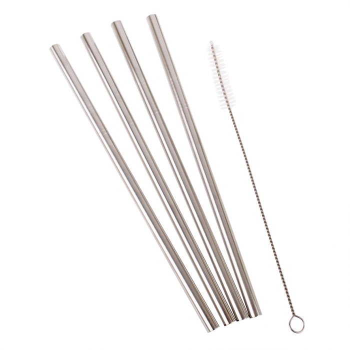 APPETITO STAINLESS STEEL STRAIGHT SMOOTHIE STRAWS SET 4 W/ BRUSH