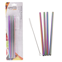APPETITO STAINLESS STEEL STRAIGHT SMOOTHIE STRAWS SET 4 W/ BRUSH - Rainbow