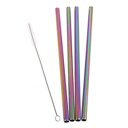APPETITO STAINLESS STEEL STRAIGHT SMOOTHIE STRAWS SET 4 W/ BRUSH - Rainbow