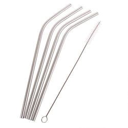 APPETITO STAINLESS STEEL BENT DRINKING STRAWS SET 4 W/ BRUSH