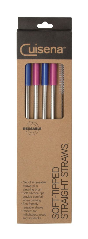 Cuisena SS Straws w/Silicone Tips Set/4 & Brush - Straight