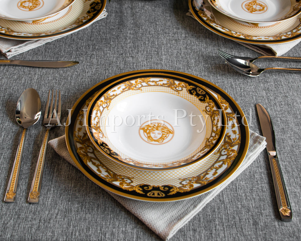 The House of Florence - Medusa Luxe Black and Gold 20-Piece Dinner Set