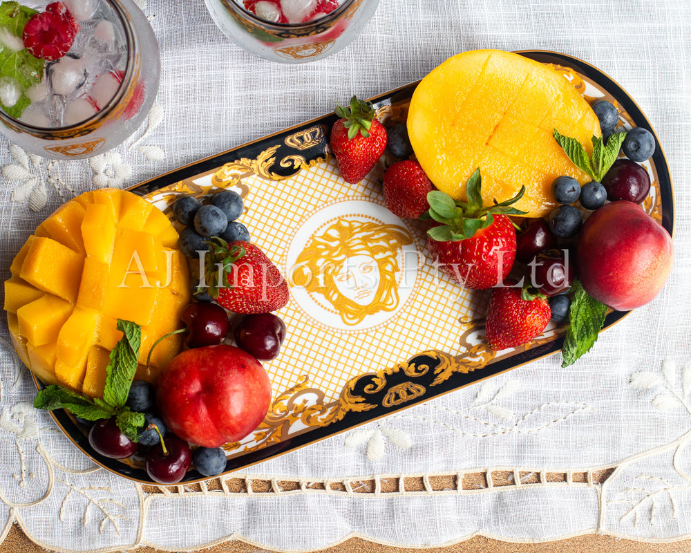 The House of Florence - Medusa Luxe Black and Gold Oval Plate  with Gift Box.