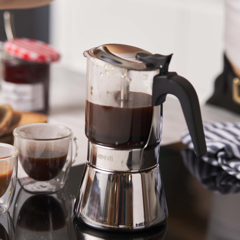 Avanti Como Espresso Maker - 240ml/ 6 CUP  GLASS TOP STAINLESS STEEL ESPRESSO MAKER (INDUCTION BASE)