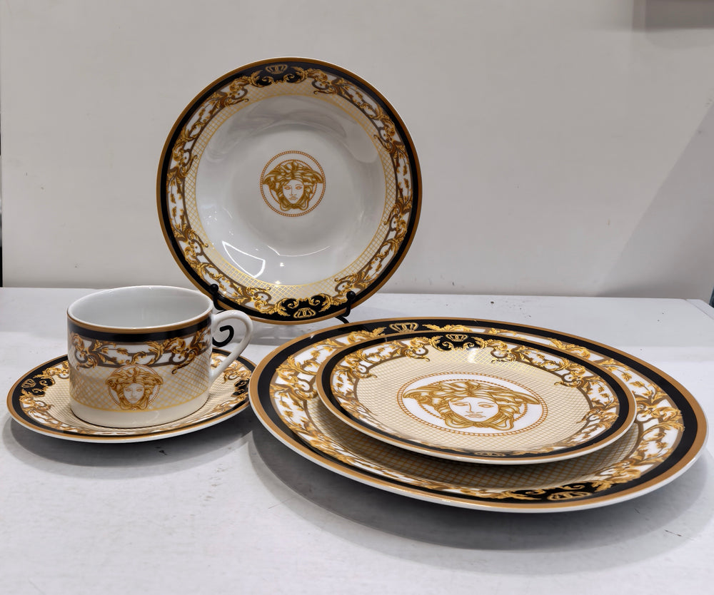 The House of Florence - Medusa Luxe Black and Gold 20-Piece Dinner Set