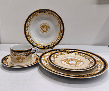 The House of Florence - Medusa Luxe Black and Gold 20-Piece Dinner Set