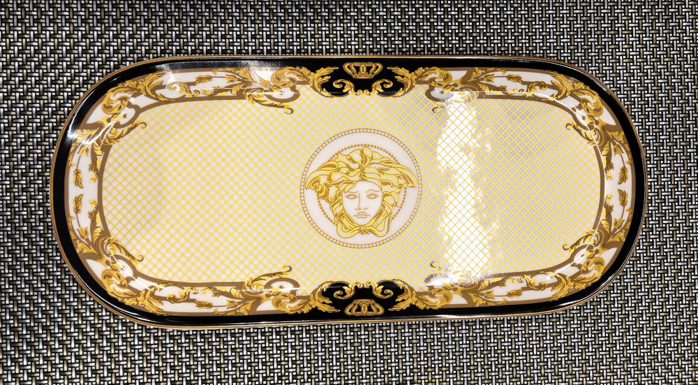 The House of Florence - Medusa Luxe Black and Gold Oval Plate  with Gift Box.
