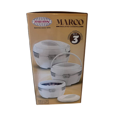 Marco 3pcs Set Insulated Food Warmers- Elegant Insulated Food Warmer Casserole Set – 3 Sizes with Greek Key Design & Top Handle