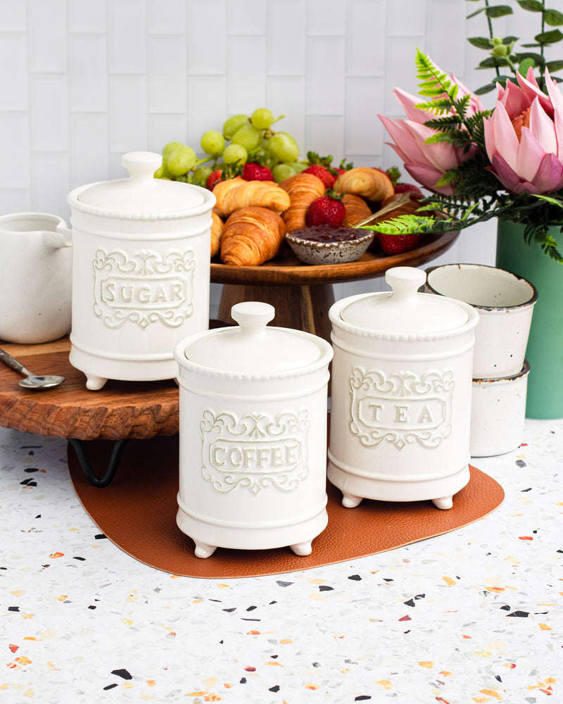 Vintage French Style Set of three Sugar, Tea and Coffee Canister Set
