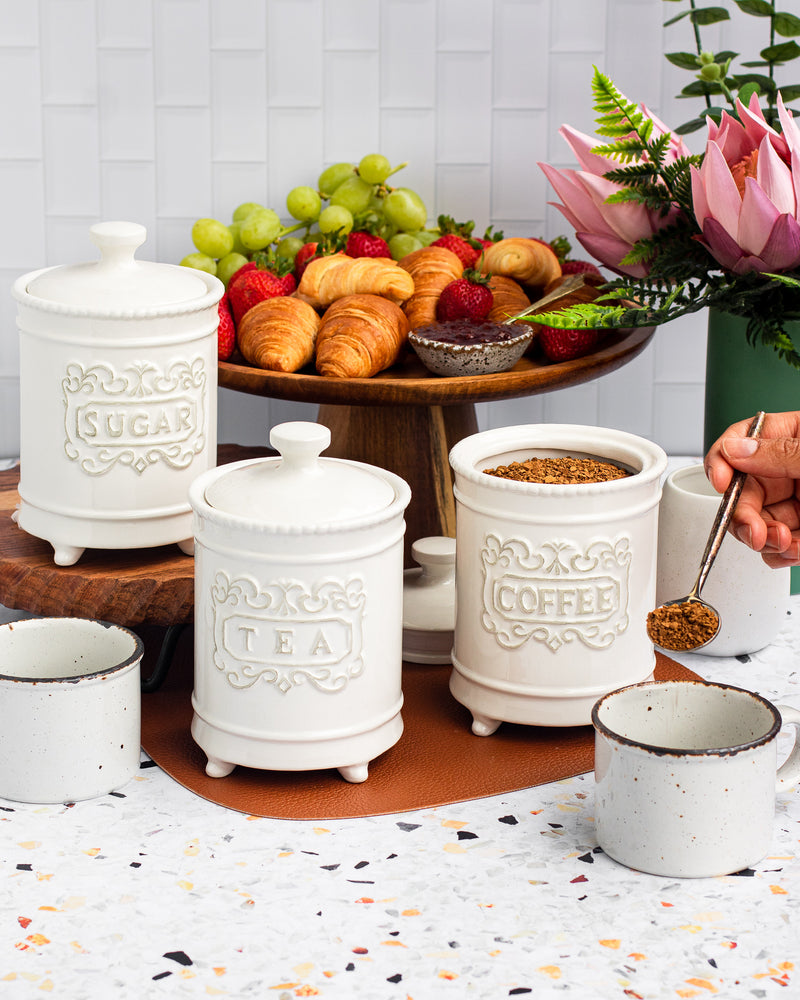 Vintage French Style Set of three Sugar, Tea and Coffee Canister Set