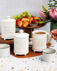 Vintage French Style Set of three Sugar, Tea and Coffee Canister Set