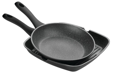 Pyrolux Pyrostone 2pc cookware set - 26cm fry pan and 28 cm grill pan