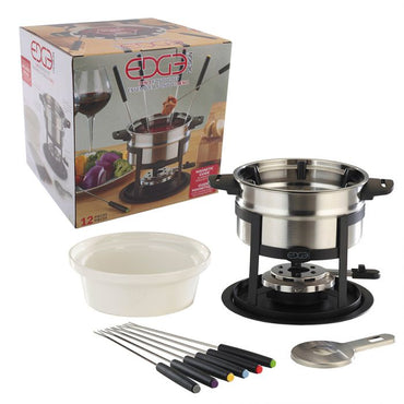 EDGE DESIGN 12 PIECE 3-IN-1 STAINLESS STEEL FONDUE SET W/ MAGNETIC FORK GUIDE