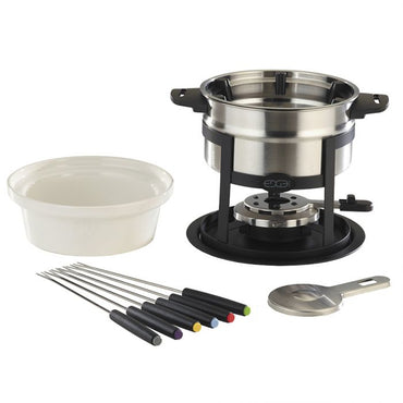 EDGE DESIGN 12 PIECE 3-IN-1 STAINLESS STEEL FONDUE SET W/ MAGNETIC FORK GUIDE