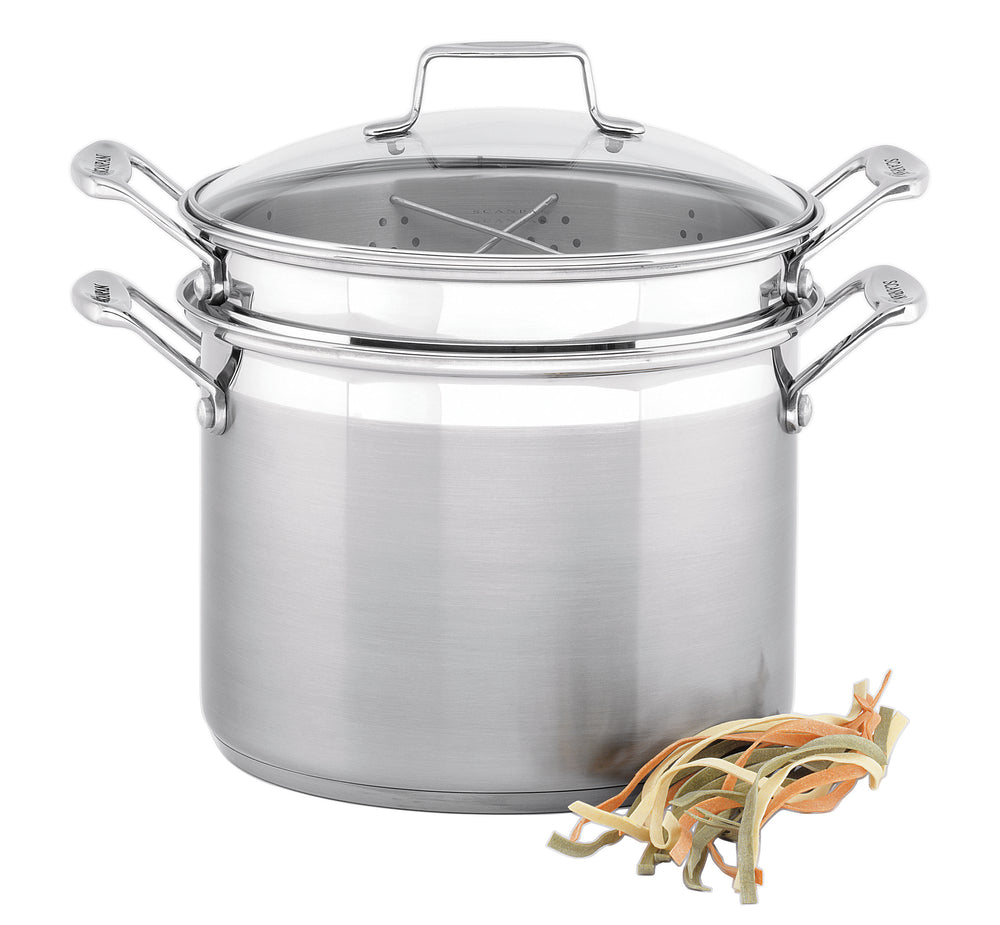 SCANPAN IMPACT  STAINLESS STEEL  Stockpot with Lid 24cm/7.2 Litre Pasta Insert Steamer Insert