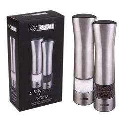 PROSPICE "APOLLO" STAINLESS STEEL BATTERY OPERATED SALT & PEPPER MILL SET 21.5CM