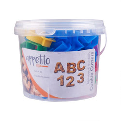 APPETITO 36 PIECE ALPHABET & NUMBER COOKIE CUTTER SET (TUB) - MULTI-COLOUR