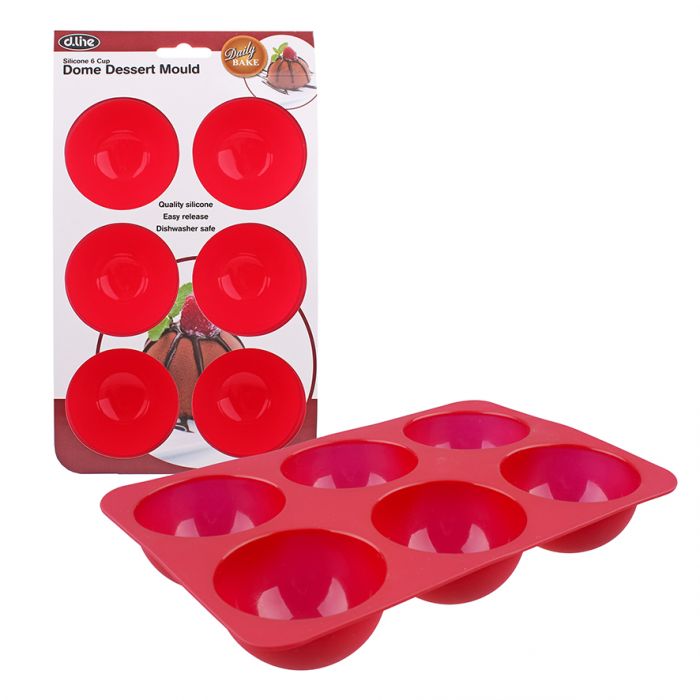 DAILY BAKE SILICONE 6 CUP DOME DESSERT MOULD 66MM DIA. X 40MM - RED