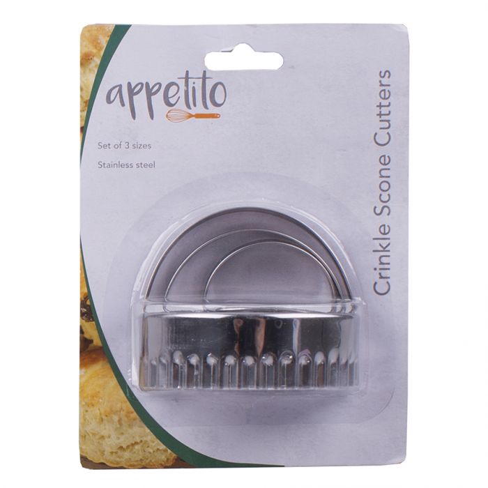 APPETITO STAINLESS STEEL CRINKLE SCONE CUTTERS W/ HANDLE SET 3