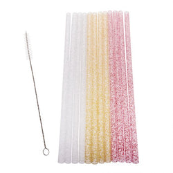 APPETITO REUSABLE SPARKLE PARTY STRAWS 25CM PK 12 W/ BRUSH - ASST. COLOURS