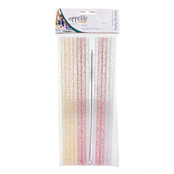 APPETITO REUSABLE SPARKLE PARTY STRAWS 25CM PK 12 W/ BRUSH - ASST. COLOURS