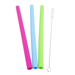 APPETITO SILICONE JUMBO SMOOTHIE STRAWS SET 3 W/ BRUSH - 3 ASST. COLOURS