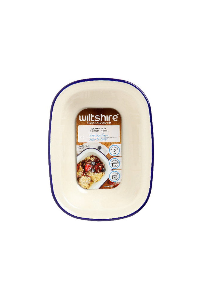 Wiltshire Enamel Oblong Pie Dish 400ml Blue Rim