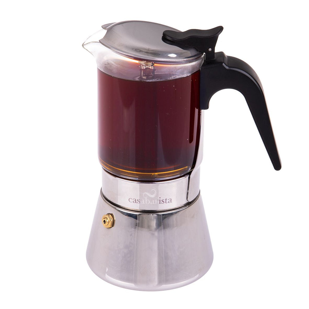 CASABARISTA "CAPRI" 3 CUP GLASS TOP STAINLESS STEEL ESPRESSO MAKER (INDUCTION BASE)