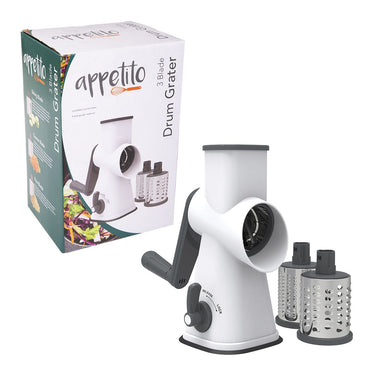 APPETITO 3 BLADE DRUM GRATER W/ LOCKABLE SUCTION BASE - WHITE/GREY