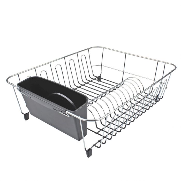 D.LINE Large DISH DRAINER CHROME/PVC W/ CADDY 36.5 X 32.5 X 14.5CM