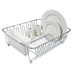 D.LINE Large DISH DRAINER CHROME/PVC W/ CADDY 36.5 X 32.5 X 14.5CM