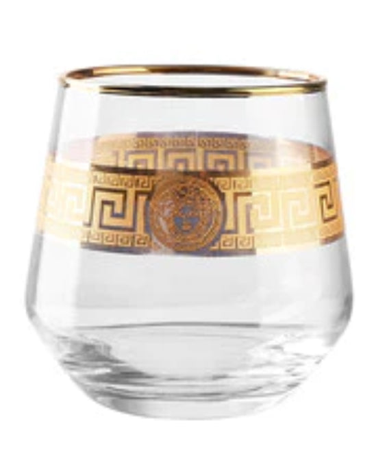 Medusa Stylish and Luxe Design Set/4 Scotch/Whiskey Drinking Glasses Gold