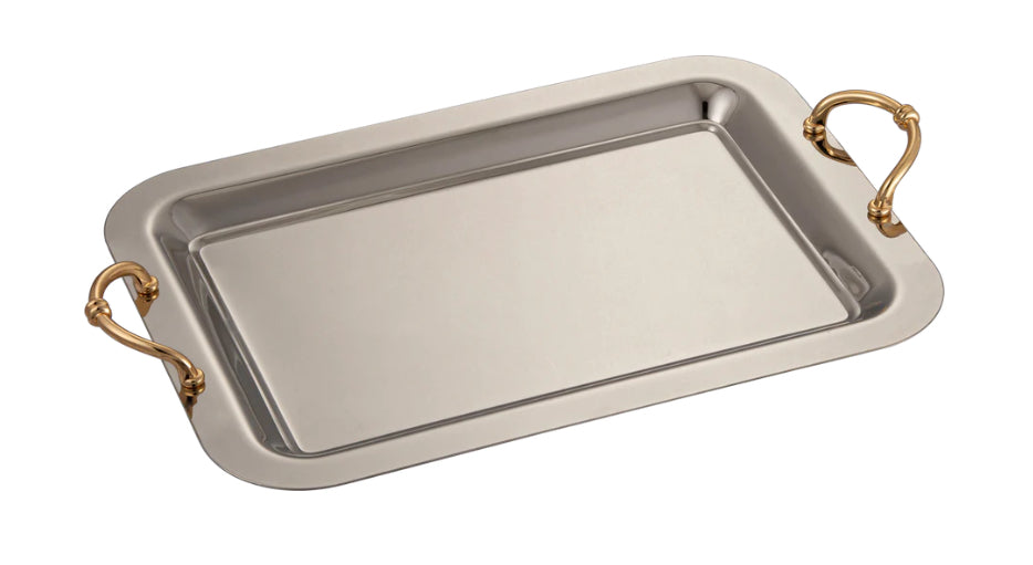 Sabreena Stainless Steel Serving Tray with Modern Gold Handle