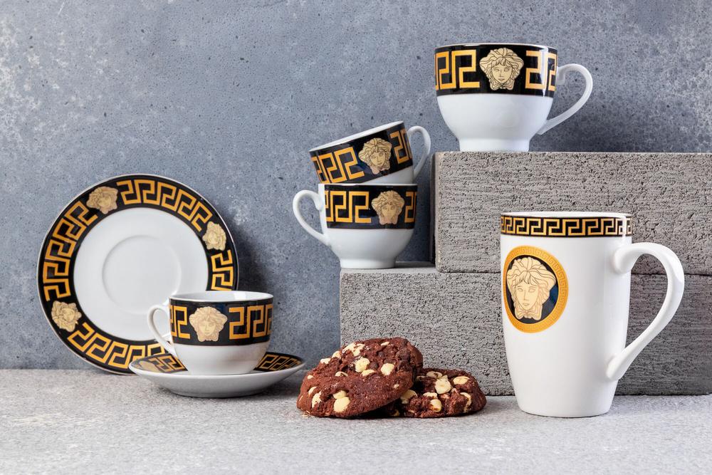 House of Florence Medusa Black and Gold 6 Piece Mug Set